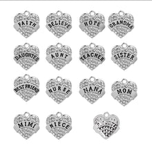 10pcs/lot Blue Pink white Full Rhinestone Charm Best friend mom Sister Hope