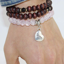 2016 Fashion silver plated heart mom beads bracelet elastic rope chain char
