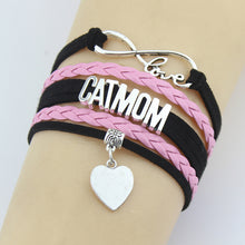 Drop Shipping Infinity Love Cat Mom Heart Bracelets Bangles Handmade Leathe
