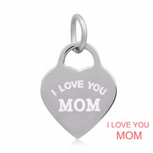 Skyrim Stainless Steel Carved I LOVE YOU MOM Word Heart Love Charm Diy Jewe
