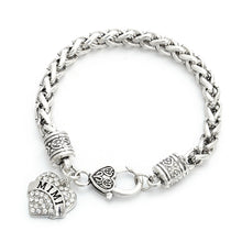 Silver Tone Crystal Rhinestone MOM MIMI NANA SISTER Hope Heart Charm Bracel