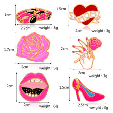 Miss Zoe 6pcs/set Car Rose MOM Heart Lips High heeled shoes Brooches Button