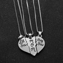 3pcs/set Lettering "Little Sis MOM Big Sis" Love Heart Pendant Necklace Sim