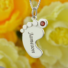 Birthstone Mom Necklace Baby Feet Necklace Engraved kids Name Mother Neckla