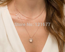 2015 Brand Fashion Rose Gold Simple Chain Layer Necklace One Big Crystal Cr