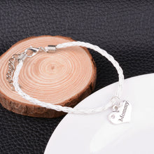 Mommy Bracelet Heart Silver Crystal Leather Chain Bangle Gifts Mother Women