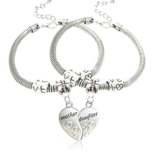 2PCS Silver Plated Mother Daughter Broken Heart Bracelet Bangle Mom Women G