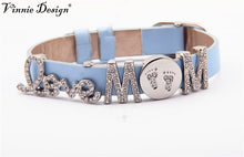 Vinnie Design Jewelry Blue Leather Single Wrap Bracelet with Crystal Love M