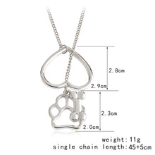 Hollow Heart Dog Paw Bone Pendant Necklace Silver Love Animal Necklaces For