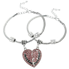 Fashion Heart Crystal Mother Daughter Pendant Charm Bracelet Family Women J