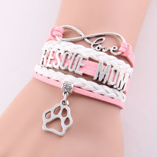 Little Minglou 3 colors infinity love RESCUE MOM bracelet dog paw charm lea