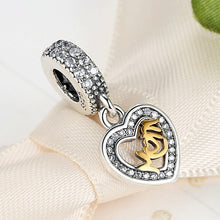 Lovely Heart Pendant Mom 100% 925 Sterling Silver Charm Beads Fit  European