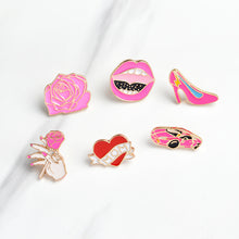 QIHE JEWELRY 6pcs/set Rose Sports Car High Heels Sexy Lips Love Mom Pin Col