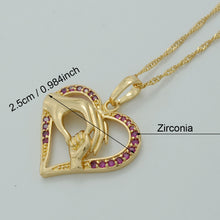 Anniyo Heart Hand in Hand Necklaces With Zirconia Light Gold Color,Love Mom