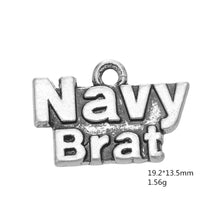 my shape 20Pcs/lot Zinc Alloy Sliver Plated Word Charms Navy Mom Navy Brat