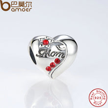 BAMOER Authentic 925 Sterling Silver MOM Red Heart Charms fit  Bracelets Mo