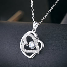 Heart to Heart Rotate Dancing Stone 925 Sterling Silver CZ Necklaces & Pend