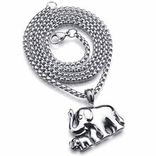 2017 New Fashion Double Elephant Charms Punk Pendant Maxi Necklace Stainles
