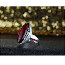 Women Rings Oval Cut Big Natural Red Green Semi Precious Stones Gold Silver