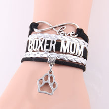 Little Minglou infinity love BOXER MOM bracelet pet dog paw charm leather w
