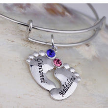 Fashion Baby Feet Bangle Custom Made Names & Birthstones Birthday Gift for