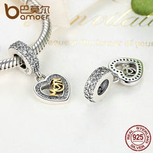BAMOER 925 Sterling Silver Lovely Heart Pendant Mom Charms Fit Bracelets Go