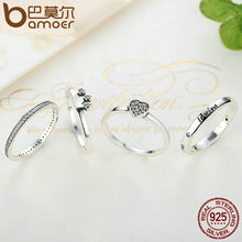 BAMOER 925 Sterling Silver Stackable Heart ,Crown ,Selfless Mom Ring for Wo