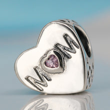 925 Sterling Silver Pink Clear CZ Openwork Mom Charm Beads Fit Original Pan