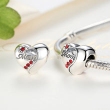 Authentic 925 Sterling Silver MOM Red Heart Bead Charms Fit Pandora Bracele