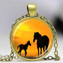 Wholesale Glass Dome Pendant mom and baby horses necklace horse silouette j