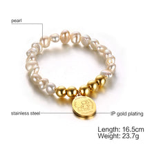 Meaeguet Love Mom Oval Charm Irregular Freshwater Pearls Bracelet For Women