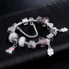 Fashion Jewelry Silver Heart Flower Pendant  Beads Charms Bracelet Luxury C