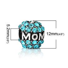 DoreenBeads European Charm Beads Apple antique silver Blue Rhinestone "Mom"