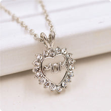JINSE  Trendy Love "Mom" Fully Crystal Heart Pendant Necklace Mother's Day
