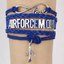 (10pcs/lot) Infinity Love AIRFORCE MOM Bracelet Airplane Charm Leather Rope
