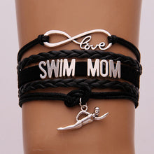 (10Pcs/Lot) Infinity Love Swim Mom Bracelet & Bangles Handmade Leather Brac