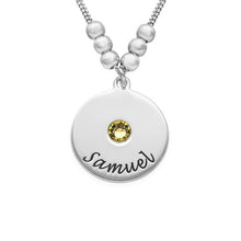 Mom Jewelry   Mother's Disc and Birthstone Necklace Personalized Nameplate