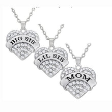 Pink Crystal Heart Big Sis Lil Sis Mom Family Sentiments Message Pendant Ne