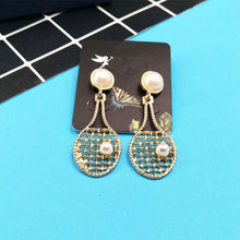 Personalized Pearl Tennis Earrings Tennis Dangle Earrings Sports Hobby Jewe