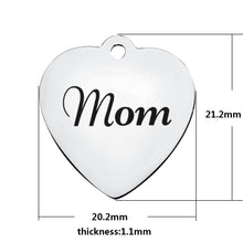 Fnixtar Mother's Day 316L Stainless Steel Letter Mom Heart Metal Charms For