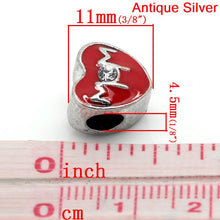 DoreenBeads European Charm Beads Heart antique silver Enamel Red W/White Rh