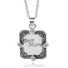 Vintage Photo Frame Flower Shape Carved Mom Necklace Rectangle Card Pendant