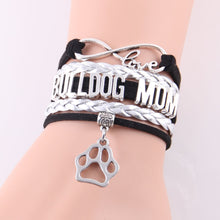 Little Minglou Infinity Love BULLDOG MOM bracelet dog paw charm leather wra