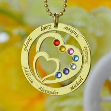 Gold Color Birthstone Family Name Necklace Heart in Heart Name Necklace Per