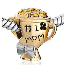 Fit Pandora charm bracelets Mother Daughter 1 Number 1 Mom Golden Cup Beads