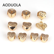 9 Pcs Mix heart MOM and Love Heart Series Beads Gold Color Alloy Big Hole D