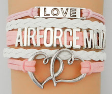 Drop Shipping Air Force Mom Bracelet  Double Heart Charm Blue with Grey Col