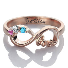 Personalized Mother's Birthstone Infinity Ring Rose Gold Color Engraved Nam