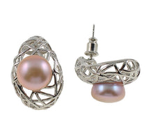 Fashion Natural Real 100% Light Purple Freshwater Pearl Earrings Rhinestone