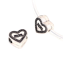 10 Pcs a Lot Silver Alloy Heart Shape Mom Letters DIY Big Hole Beads Spacer